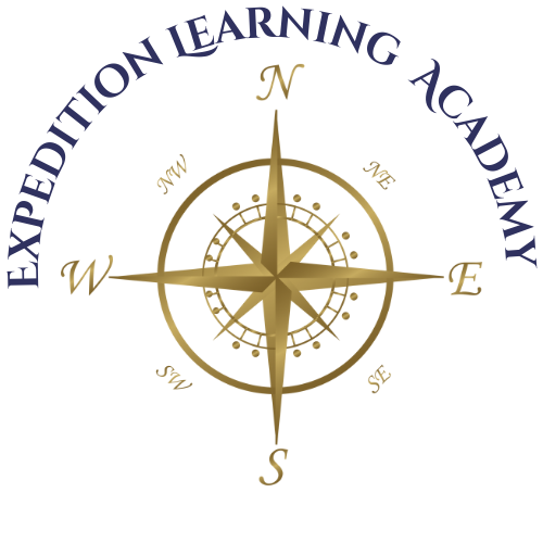 Logo is a bronze compass rose surrounded by Expedition Learing Academy in a dark blue font.